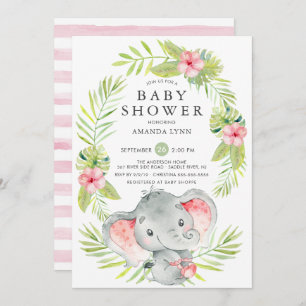 Roze Elephant Girl Baby shower Kaart