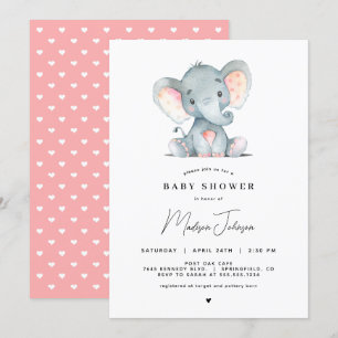 Roze Elephant Girl Baby shower Kaart
