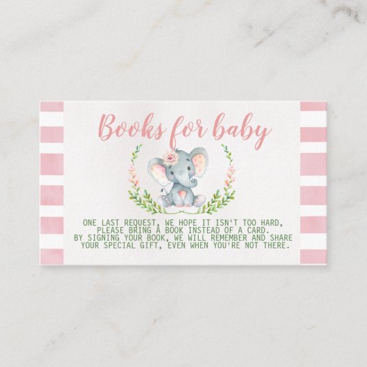 Roze ellephant Baby shower Book Request Insert Informatiekaartje (Voorkant)