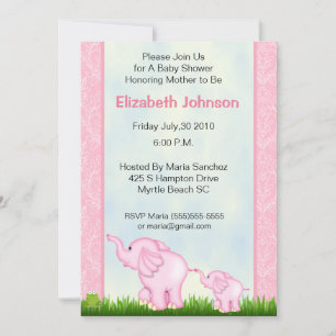 Roze ellephant Baby Shower Invitations Kaart