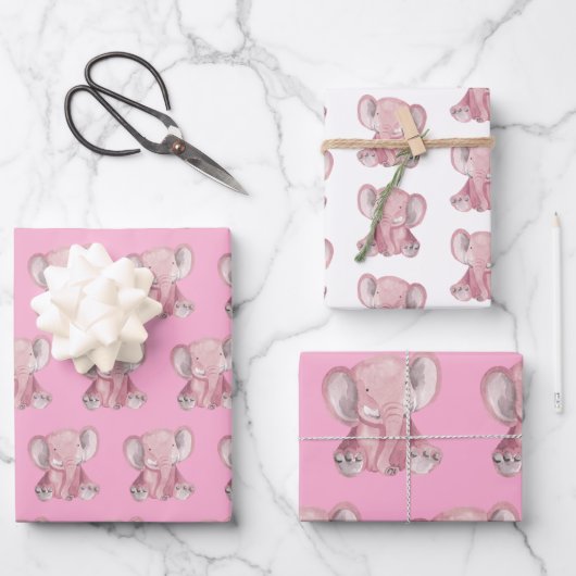 Roze, ellephant Design Wrapping Paper (Voorkant)