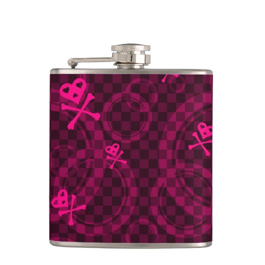 Roze Emo-patroon met cirkels Heupfles (Voorkant)