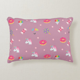 roze emoji unicorns snoepjes bloemen lollipops decoratief kussen