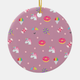 roze emoji unicorns snoepjes bloemen lollipops keramisch ornament