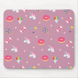 roze emoji unicorns snoepjes bloemen lollipops muismat