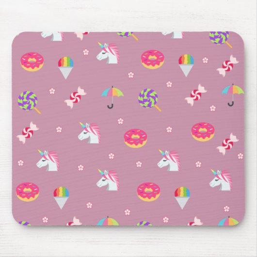 roze emoji unicorns snoepjes bloemen lollipops muismat (Voorkant)