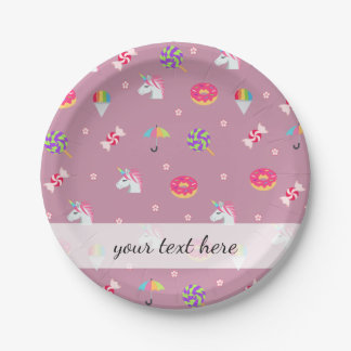 roze emoji unicorns snoepjes bloemen lollipops papieren bordje