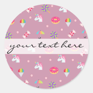 roze emoji unicorns snoepjes bloemen lollipops ronde sticker