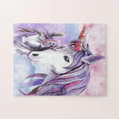 Roze en Amethyst Unicorn moeder en kind Legpuzzel (Horizontaal)
