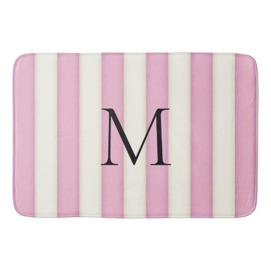 Roze en antiek witte gestreepte monogram badmat (Voorkant)