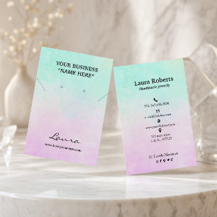 Roze en Aqua-blauwe waterverf knopoorbel Visitekaartje