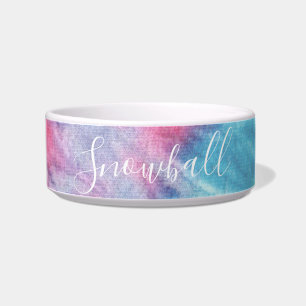 Roze en Aqua Colorful Tie Dye Persoonlijk Pet Voerbakje
