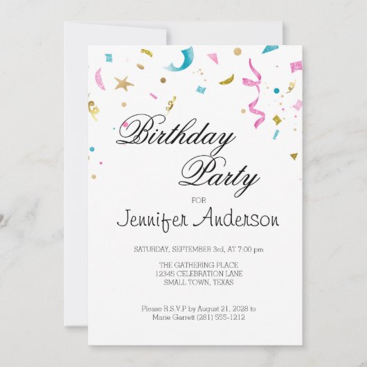 Roze en Aqua Glitter Confetti Invitation (Voorkant)