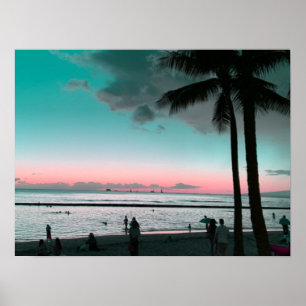 Roze en Aqua Lucht Hawaii Strand Poster
