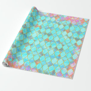 Roze en Aqua Maroccan patroon Cadeaupapier