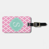 Roze en Aqua Modern Moroccan Custom Monogram Bagagelabel (Voorkant horizontaal)