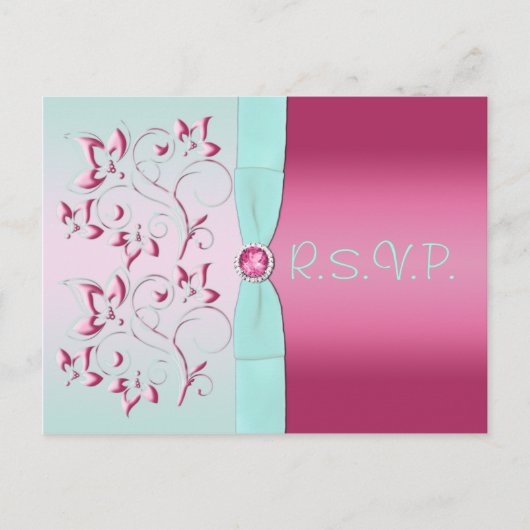 Roze en Aqua R.S.V.P. Briefkaart (Voorkant)