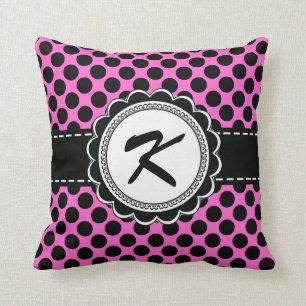 Roze en Aqua Stippen Retro Monogram Letter K Kussen