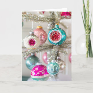 Roze en Aqua Vintage Kerstversiering Kaart