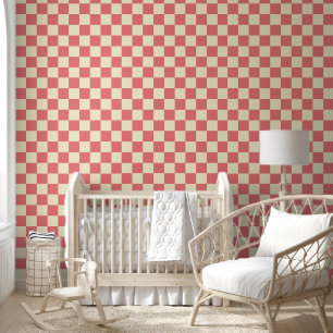 Roze en beige checkboard behang