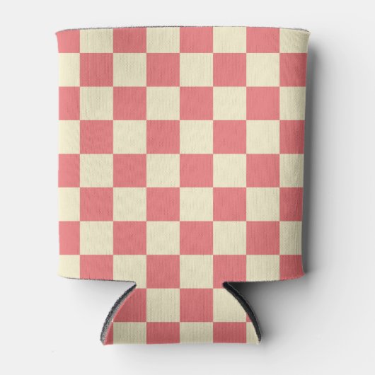 Roze en beige checkboard blikjeskoeler (Voorkant)