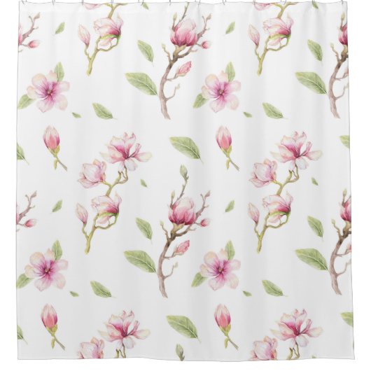 Roze en beige Magnolia Douchegordijn (Voorkant)