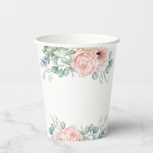 Roze en beige waterverf bloem bruiloftsborrel papieren bekers (Achterkant)