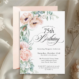 Roze en Beige Waterverf Bloemen 75e Verjaardag Kaart