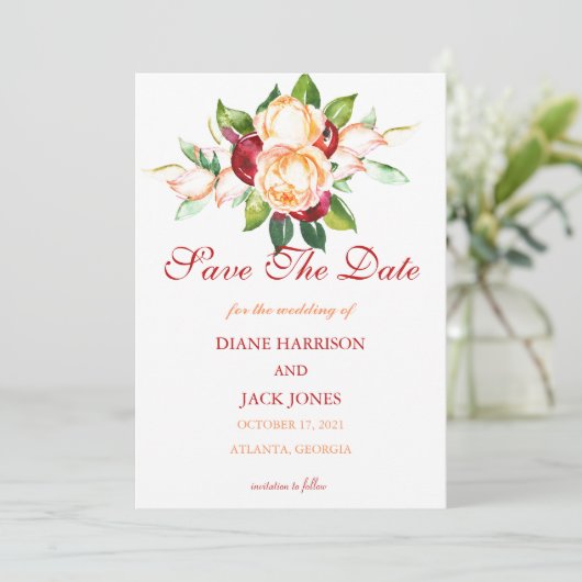 Roze en bes aquarel stelen bruiloft kaart (Staand voorkant)