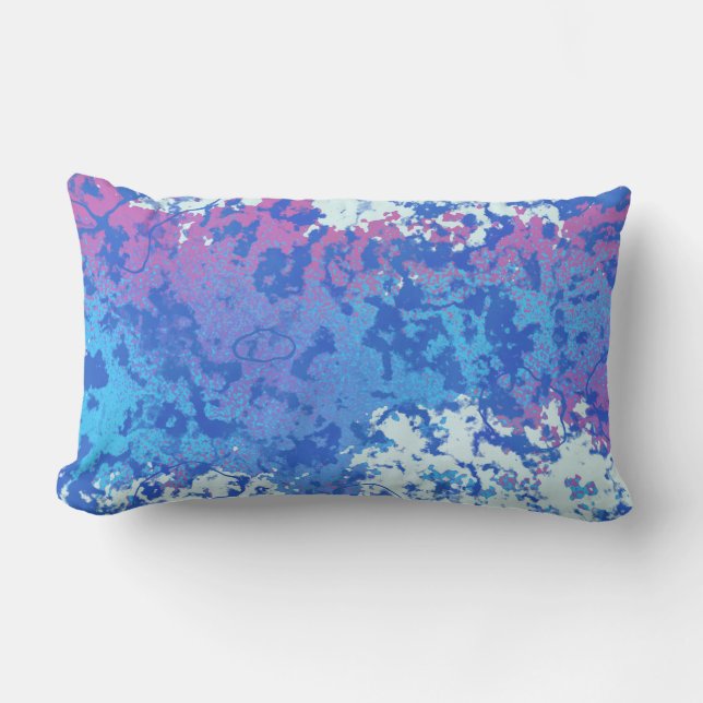 Roze en blauw abstract kussen (Voorkant)