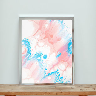 Roze en Blauw Abstract Schilderen Foto Afdruk