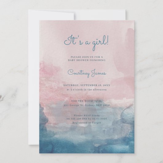 Roze en Blauw Aquarel het is een meisje baby showe Kaart (Voorkant)
