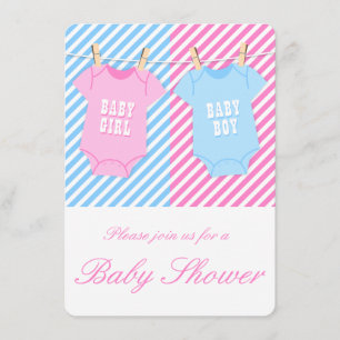 Roze en blauw Baby shower Nodig Twins opt 1 Kaart