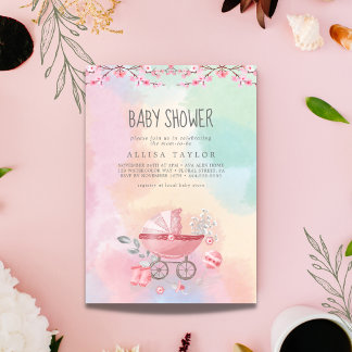 Roze en blauw baby  speelgoed baby shower kaart