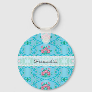 roze en blauw behangpapier met naam sleutelhanger