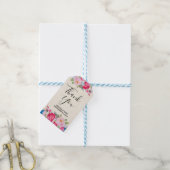 Roze en Blauw Bloem Lijst Fancy Dank U Cadeaulabel (Met Touw)