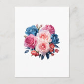 Roze en Blauw Bloemen Bruiloft Gast Details Informatiekaartje (Achterkant)