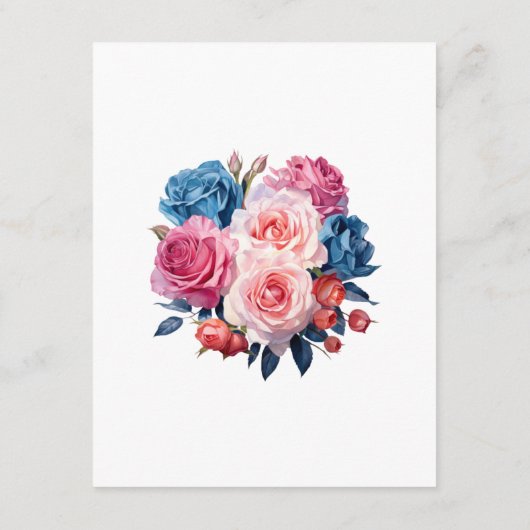 Roze en Blauw Bloemen Bruiloft Gast Details Informatiekaartje (Achterkant)