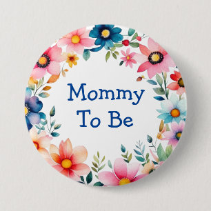 Roze en Blauw Bloemen Moeder om Baby shower te zij Ronde Button 7,6 Cm
