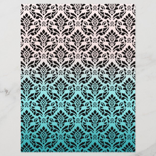 Roze en blauw Damasfragment Papierontwerp (Voorkant)