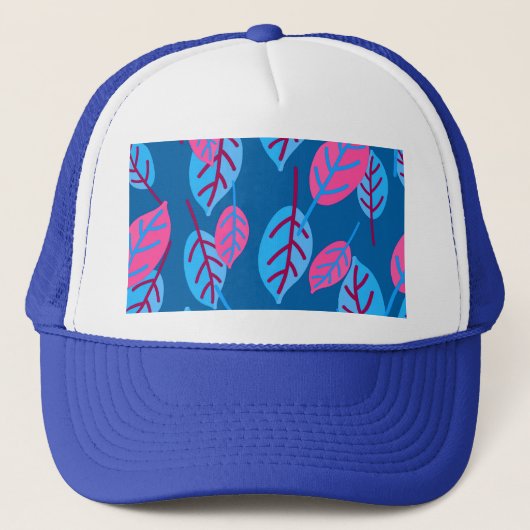 Roze en blauw design met bladeren trucker pet (Voorkant)