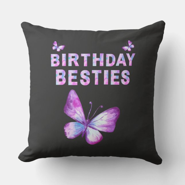 Roze en blauw design verjaardagsbesties Sierkussen (Voorkant)
