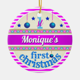 Roze en blauw / Eerste Kerstmis van uw baby Keramisch Ornament