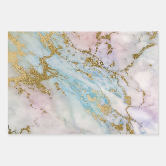 Roze en Blauw en Gouden Marmeren Kijk Inpakpapier Vel (Voorkant 3)