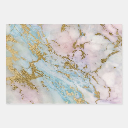 Roze en Blauw en Gouden Marmeren Kijk Inpakpapier Vel (Voorkant 2)