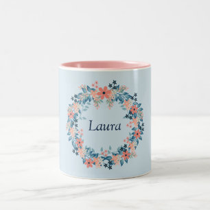  roze en blauw Floral Wreator Tweekleurige Koffiemok
