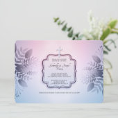 Roze en Blauw Foliage Religieuze Uitnodiging (Staand voorkant)