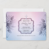 Roze en Blauw Foliage Religieuze Uitnodiging (Voorkant)