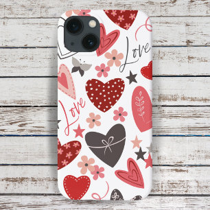 Roze en Blauw Folk Hart Liefde en Harten iPhone 13 Hoesje