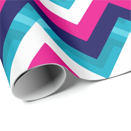 Roze en Blauw Geometrisch Chevron Patroon Cadeaupapier (Rol Hoek)